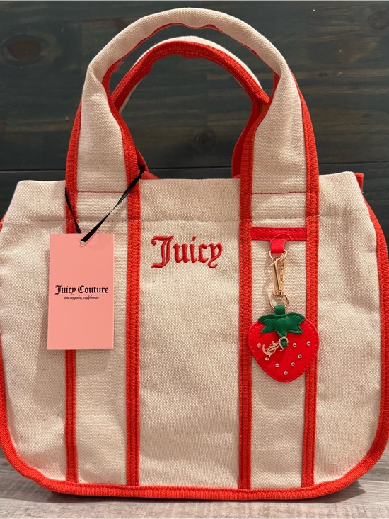 Juicy Couture Handbags - Juicy Couture y2k inspired “Have a Juicy Day” Strawberry Canvas Tote Bag w Charm